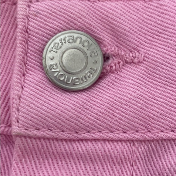 Bright pink denim button down mini  skirt - Picture 3 of 6